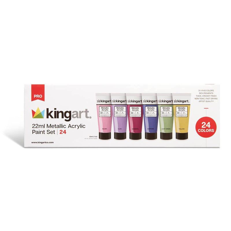 KINGART® PRO Artist Acrylic Paint, 22ml (0.74oz) Set of 24 Unique Metallic Colors - KINGART