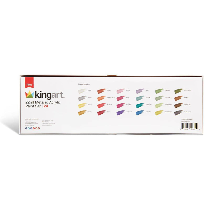 KINGART® PRO Artist Acrylic Paint, 22ml (0.74oz) Set of 24 Unique Metallic Colors - KINGART