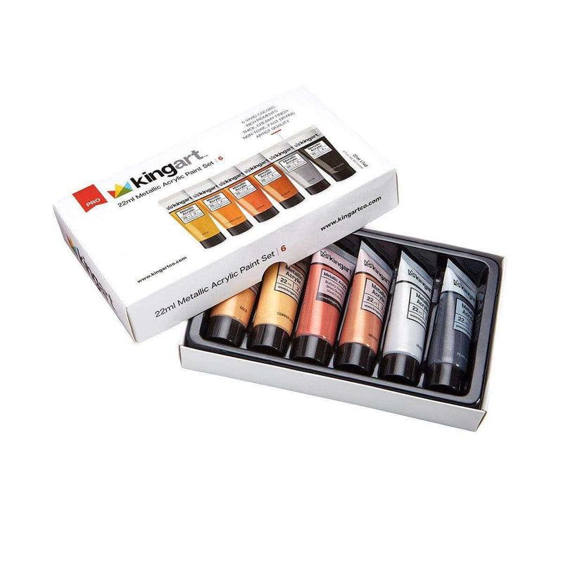 KINGART® PRO Artist Acrylic Paint, 22ml (0.74oz) Set of 6 Unique Metallic Colors - KINGART