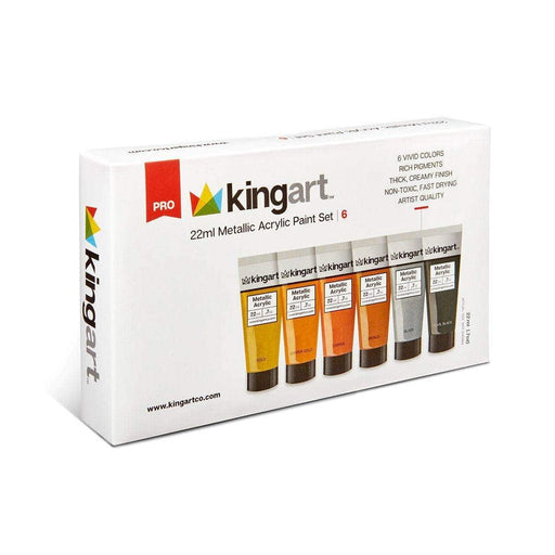 KINGART® PRO Artist Acrylic Paint, 22ml (0.74oz) Set of 6 Unique Metallic Colors - KINGART