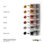 KINGART® PRO Artist Acrylic Paint, 22ml (0.74oz) Set of 6 Unique Metallic Colors - KINGART