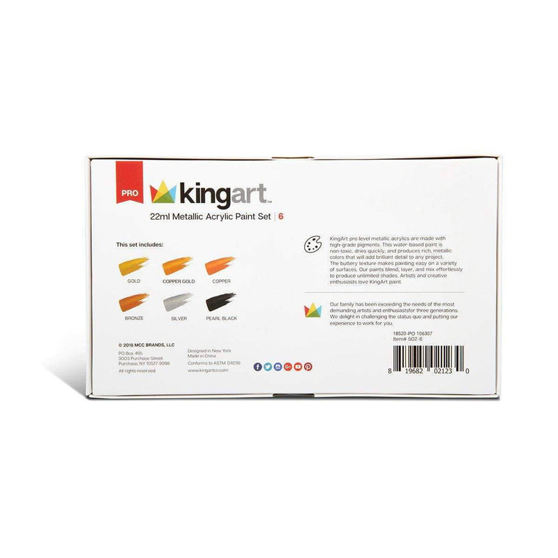 KINGART® PRO Artist Acrylic Paint, 22ml (0.74oz) Set of 6 Unique Metallic Colors - KINGART
