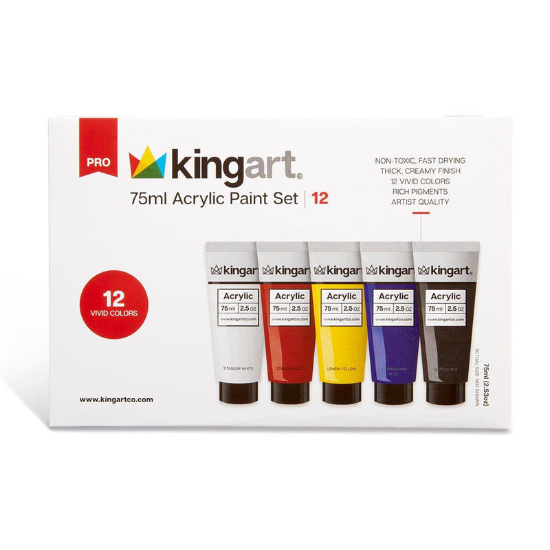 KINGART® PRO Artist Acrylic Paint, 75ml (2.54oz), Set of 12 Unique Colors - KINGART