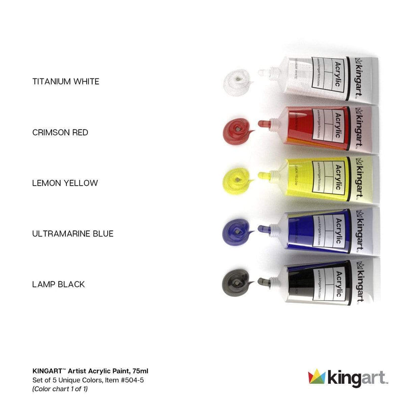 KINGART® PRO Artist Acrylic Paint, 75ml (2.54oz), Set of 5 Unique Colors - KINGART