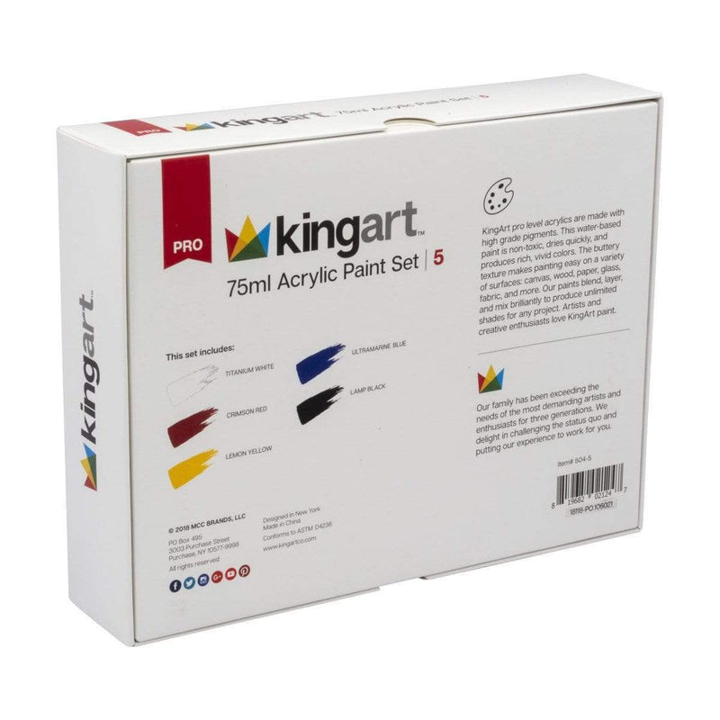 KINGART® PRO Artist Acrylic Paint, 75ml (2.54oz), Set of 5 Unique Colors - KINGART