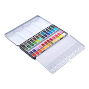 KINGART® PRO Artist Watercolor Half-Pans, Tin Box with Water Brush, Set of 48 Vibrant Colors - KINGART