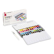 KINGART® PRO Artist Watercolor Half-Pans, Tin Box with Water Brush, Set of 48 Vibrant Colors - KINGART
