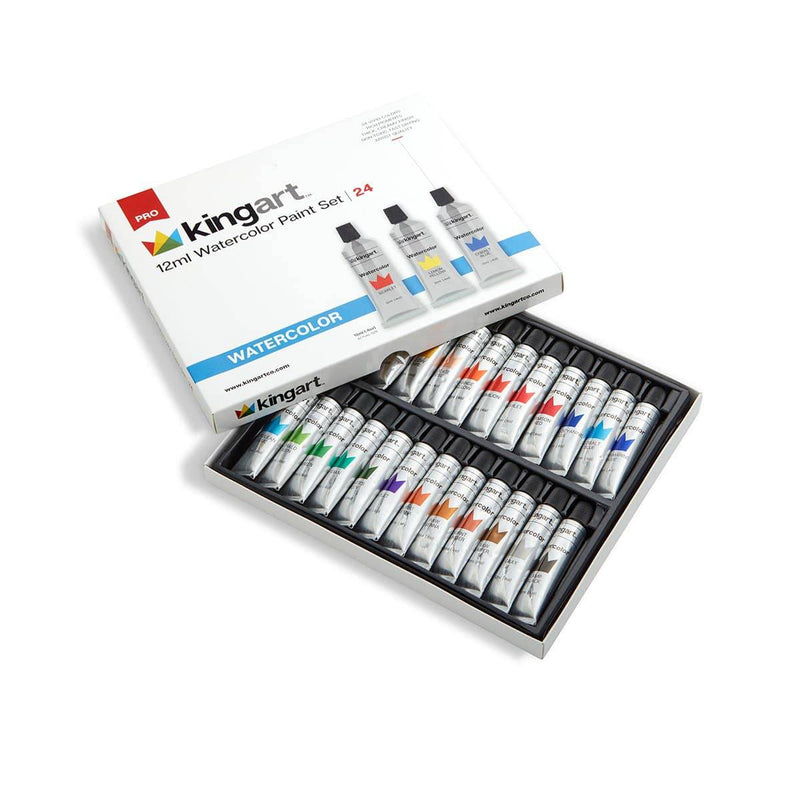 KINGART® PRO Artist Watercolor Paint, 12ml (.4oz),  Set of 24 Unique Colors - KINGART