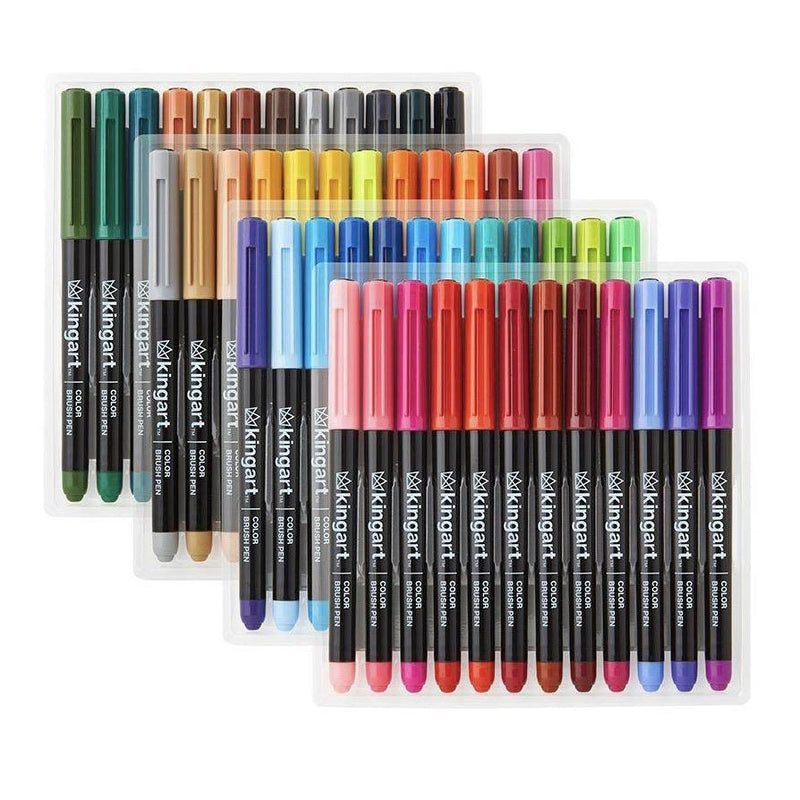 KINGART® PRO Color Brush Pens,  Water-Based Ink, Set of 48 Unique & Vivid Colors - KINGART