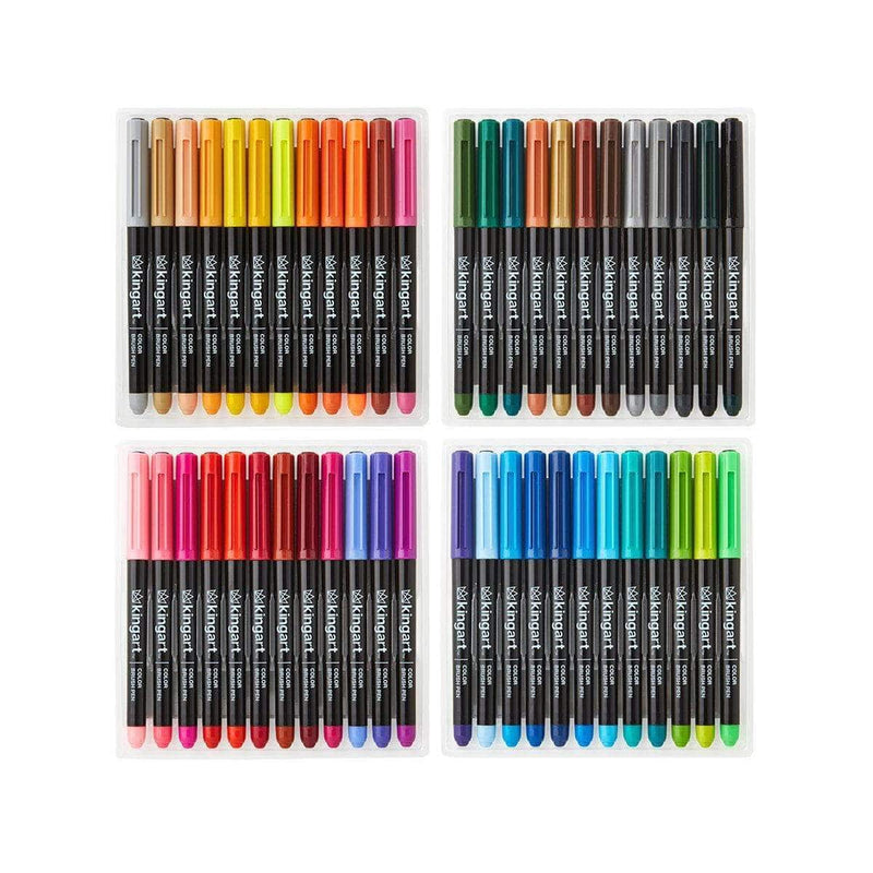 KINGART® PRO Color Brush Pens,  Water-Based Ink, Set of 48 Unique & Vivid Colors - KINGART