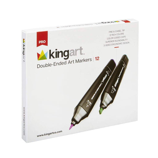 KINGART® PRO Double-Ended Sketch Markers, Alcohol-Based Ink, Fine & Chisel Tip, 12 Unique Colors - KINGART