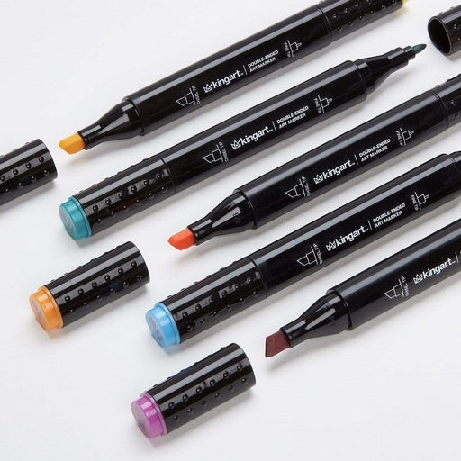KINGART® PRO Double-Ended Sketch Markers, Alcohol-Based Ink, Fine & Chisel Tip, 12 Unique Colors - KINGART