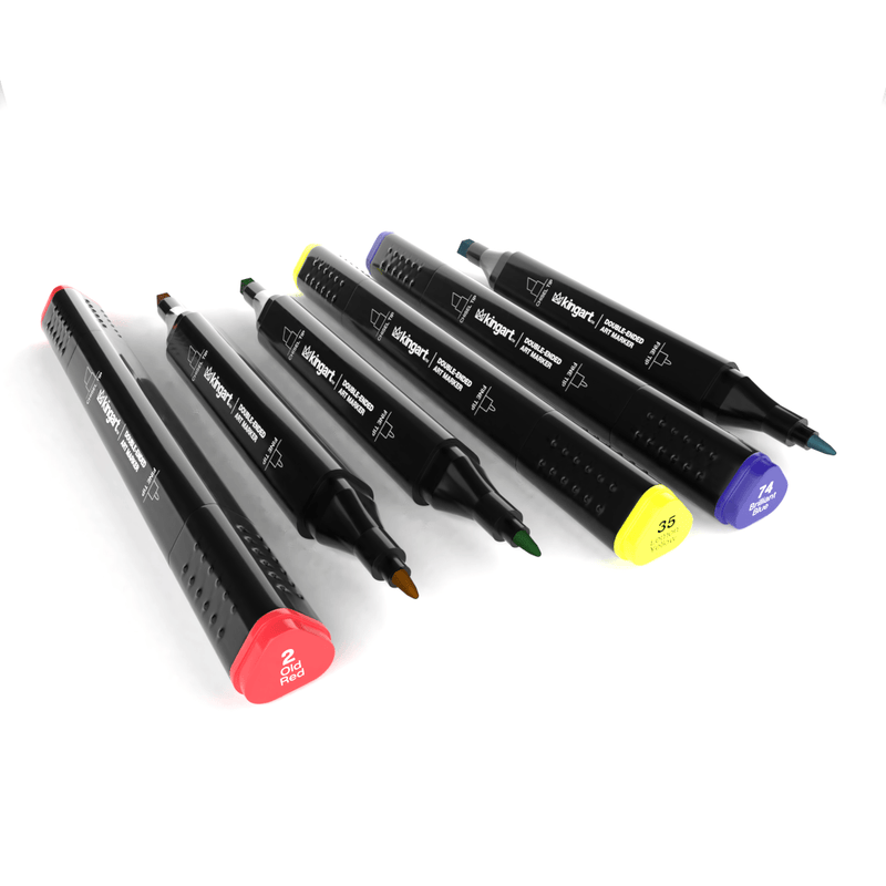 KINGART® PRO Double-Ended Sketch Markers, Alcohol-Based Ink, Fine & Chisel Tip, 24 Unique Colors - KINGART