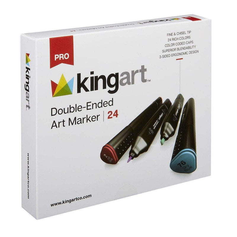 KINGART® PRO Double-Ended Sketch Markers, Alcohol-Based Ink, Fine & Chisel Tip, 24 Unique Colors - KINGART