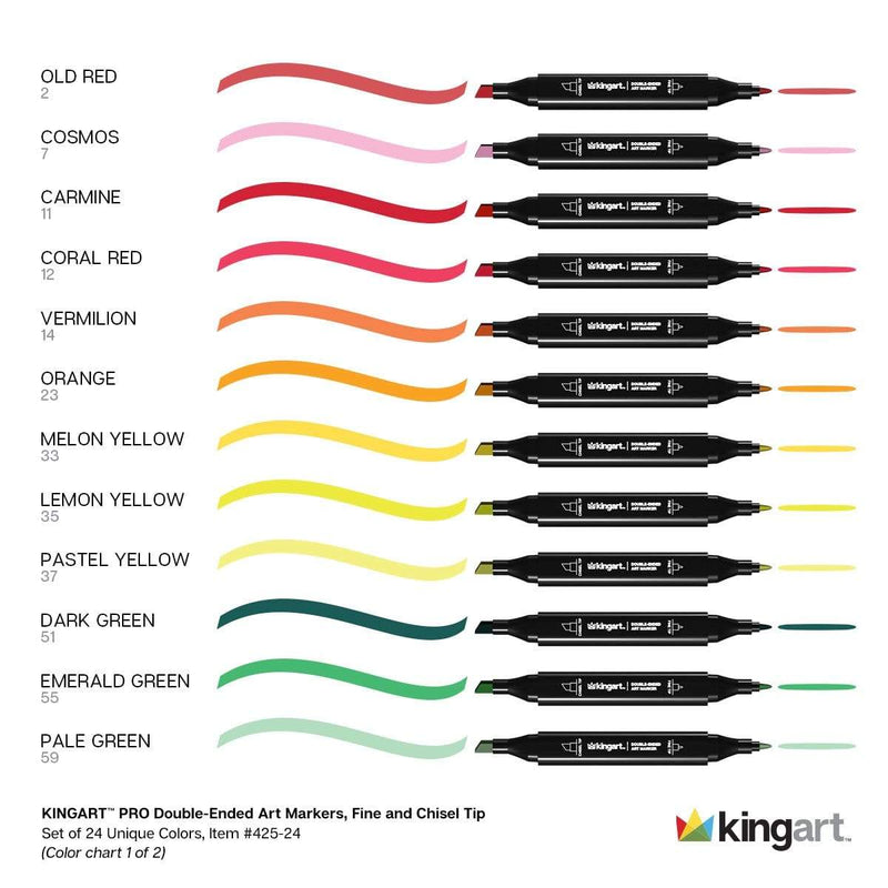 KINGART® PRO Double-Ended Sketch Markers, Alcohol-Based Ink, Fine & Chisel Tip, 24 Unique Colors - KINGART