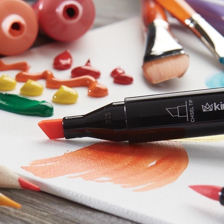 KINGART® PRO Double-Ended Sketch Markers, Alcohol-Based Ink, Fine & Chisel Tip, 24 Unique Colors - KINGART