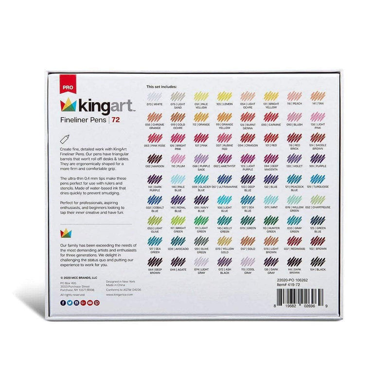 KINGART® PRO Fineliner Pens, 0.04mm Line Width, Triangular Ergonomic Barrel, Set of 72 Unique Colors - KINGART