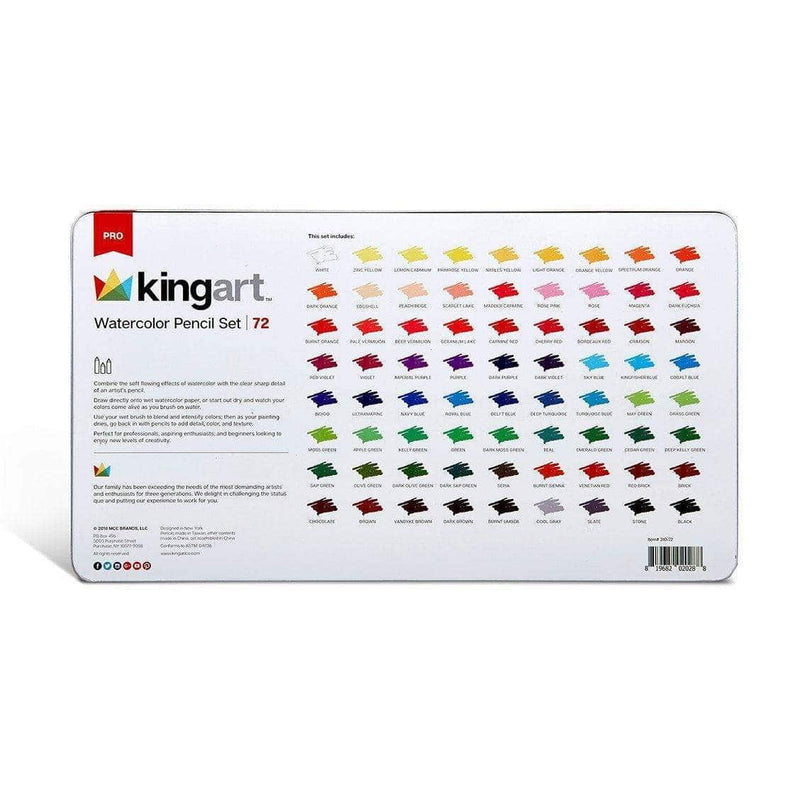 KINGART® PRO Watercolor Pencil Collection, Tin Case, Set of 72 Unique Colors - KINGART