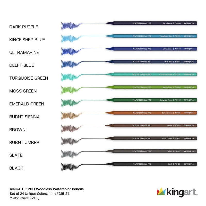KINGART® PRO Woodless Watercolor Pencils, Set of 24 Colors - KINGART