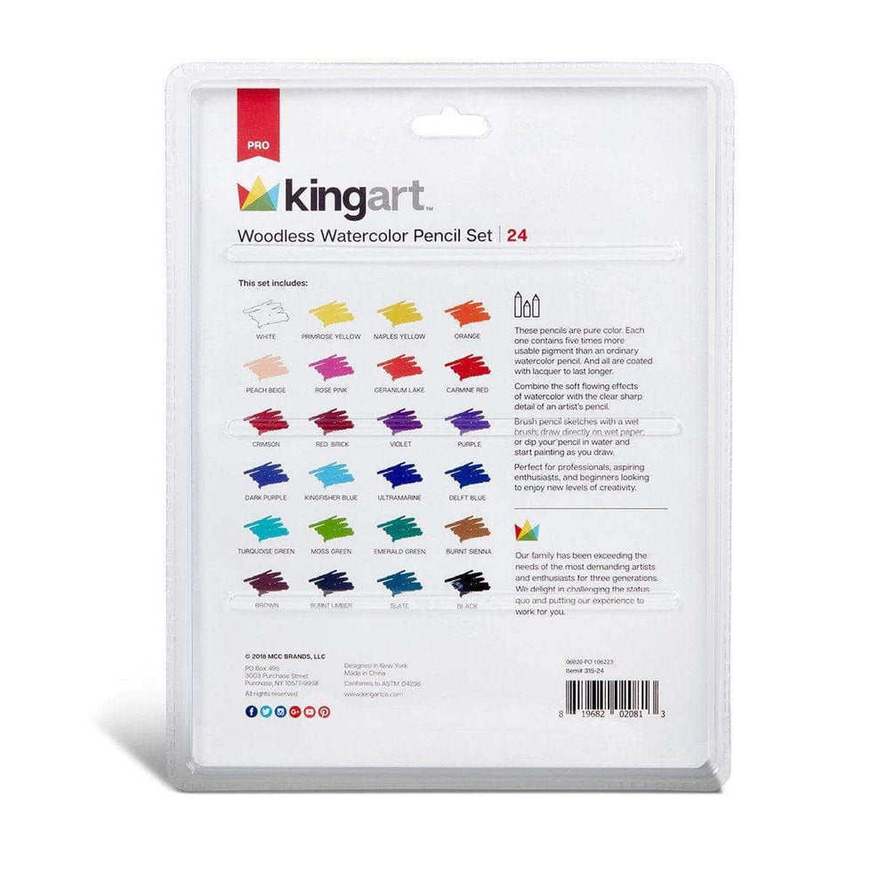 KINGART® PRO Watercolor Pencils, 100 Woodless, Wet or Dry Media, Multi