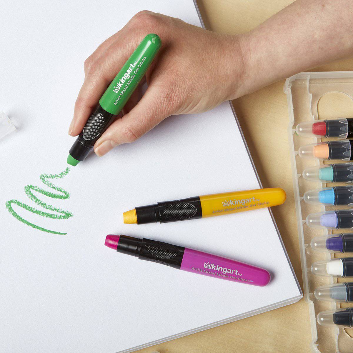 KINGART® Gel Stick Artist Mixed Media Watercolor Crayons, Set of 12