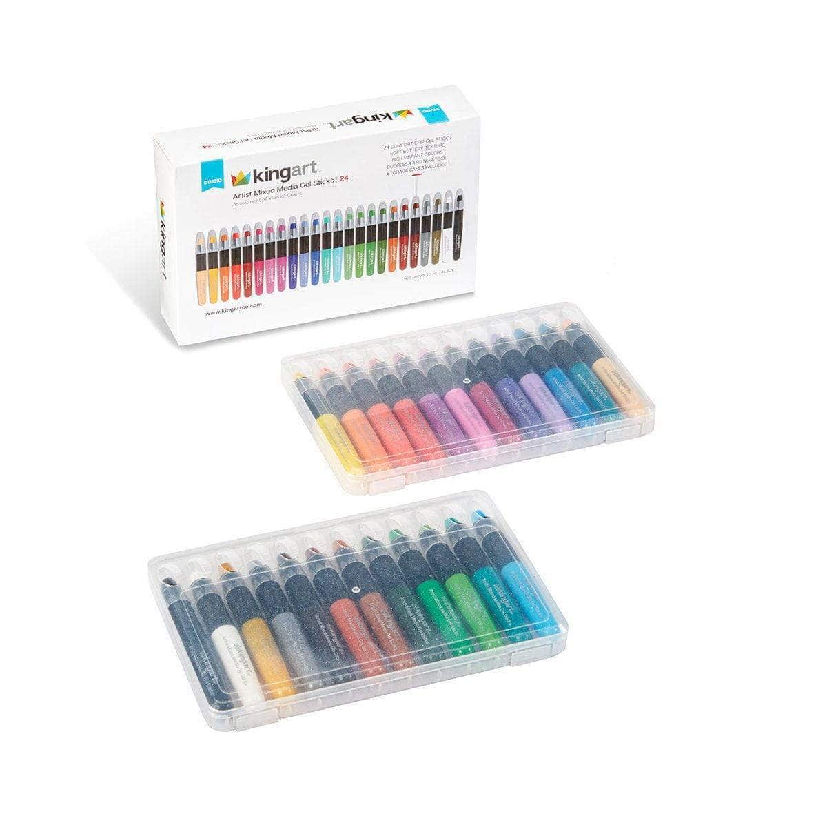 KINGART™ Artist Mixed Media Gel Stick Crayons, Set of 24 Unique Colors