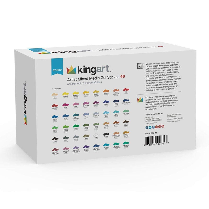 KINGART® Gel Stick Artist Mixed Media Crayons, Set of 48 Unique Colors - KINGART