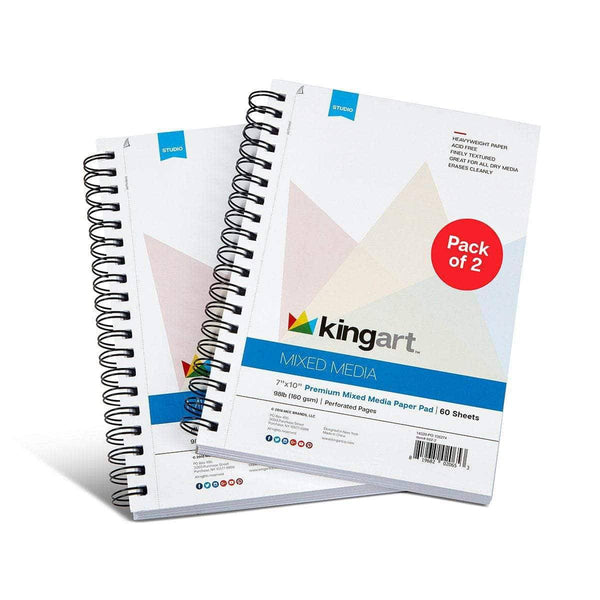 KINGART® Mixed Media Sketchbook, Pack of 2, 7 x 10 Inches, 60-Sheet,  98lb/160gsm Acid-Free Paper, Micro-Perforated, Spiral-Bound, Wet and Dry  Media