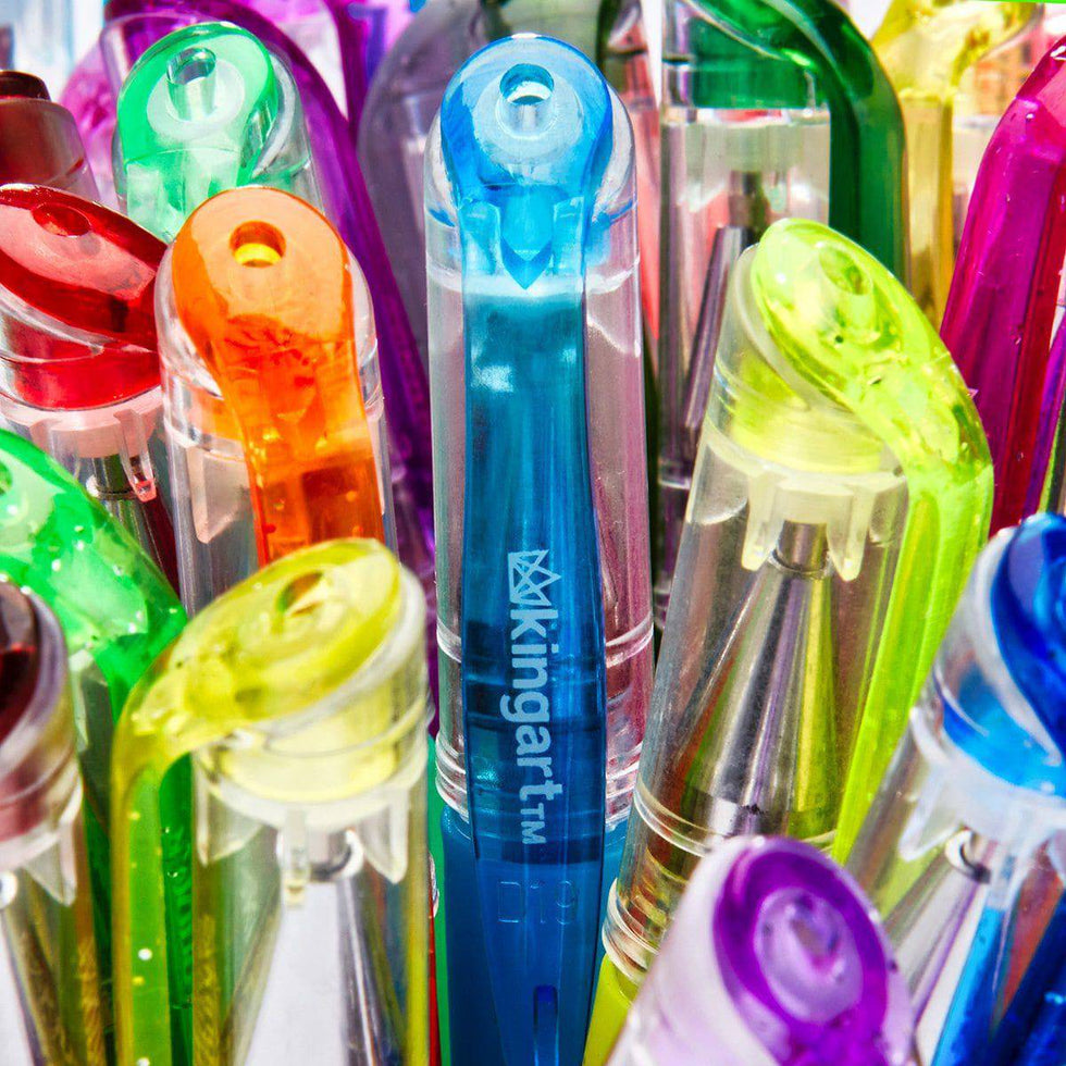 KINGART® Soft Grip Glitter Gel Pens, 2.0mm Ink Cartridge, Set of 30 Unique Colors KINGART