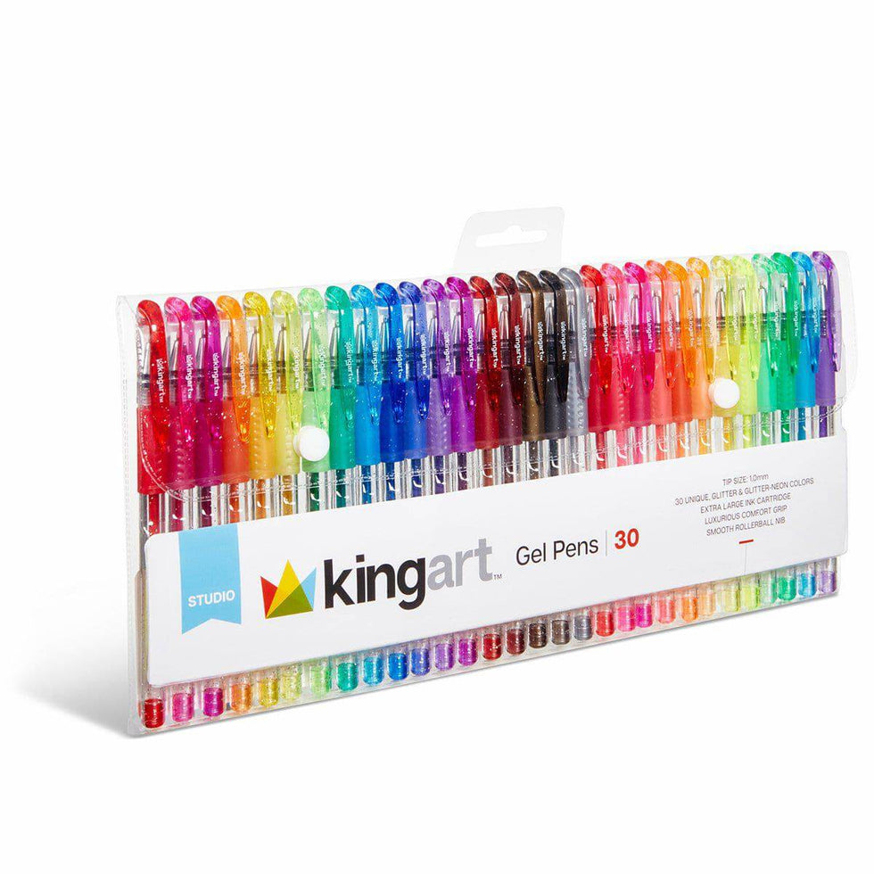 KINGART® Soft Grip Glitter Gel Pens, 2.0mm Ink Cartridge, Set of 30 Unique Colors KINGART
