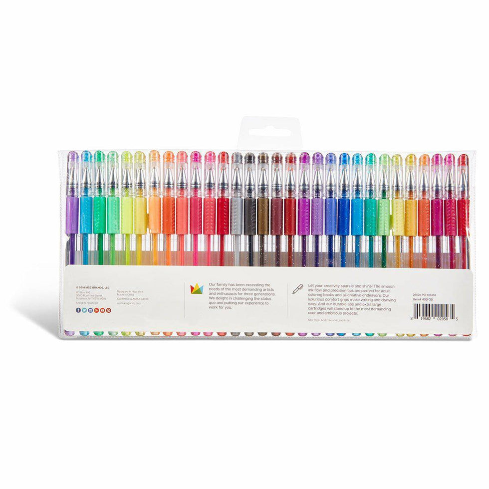 KINGART® Soft Grip Glitter Gel Pens, 2.0mm Ink Cartridge, Set of 30 Unique Colors KINGART