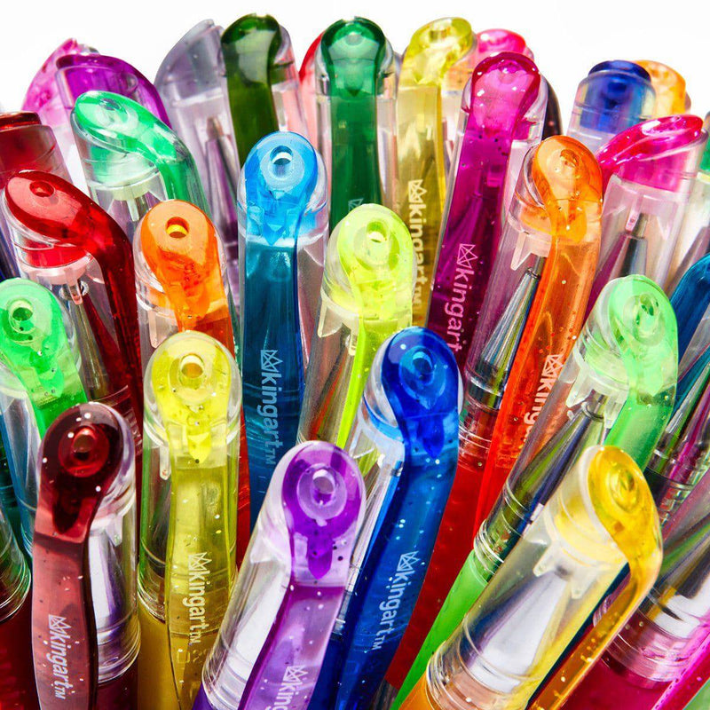 KINGART® Soft Grip Glitter Gel Pens, XL 2.5mm Ink Cartridge, Set of 50 Unique Colors - KINGART