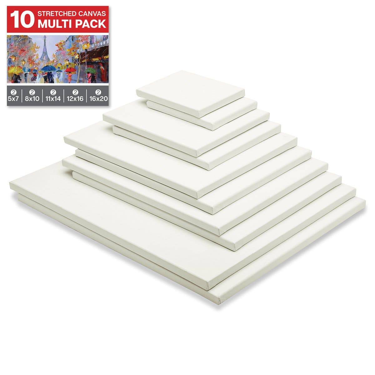 KINGART® Stretched White Canvas Multi-size pack, 10-Pack (2 ea