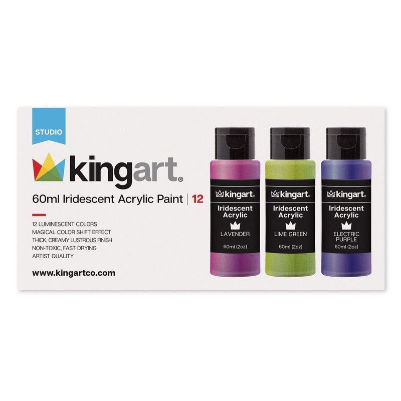 KINGART® Studio Acrylic Craft Paint, 60ml Bottle, Set of 12 Iridescent Colors - KINGART