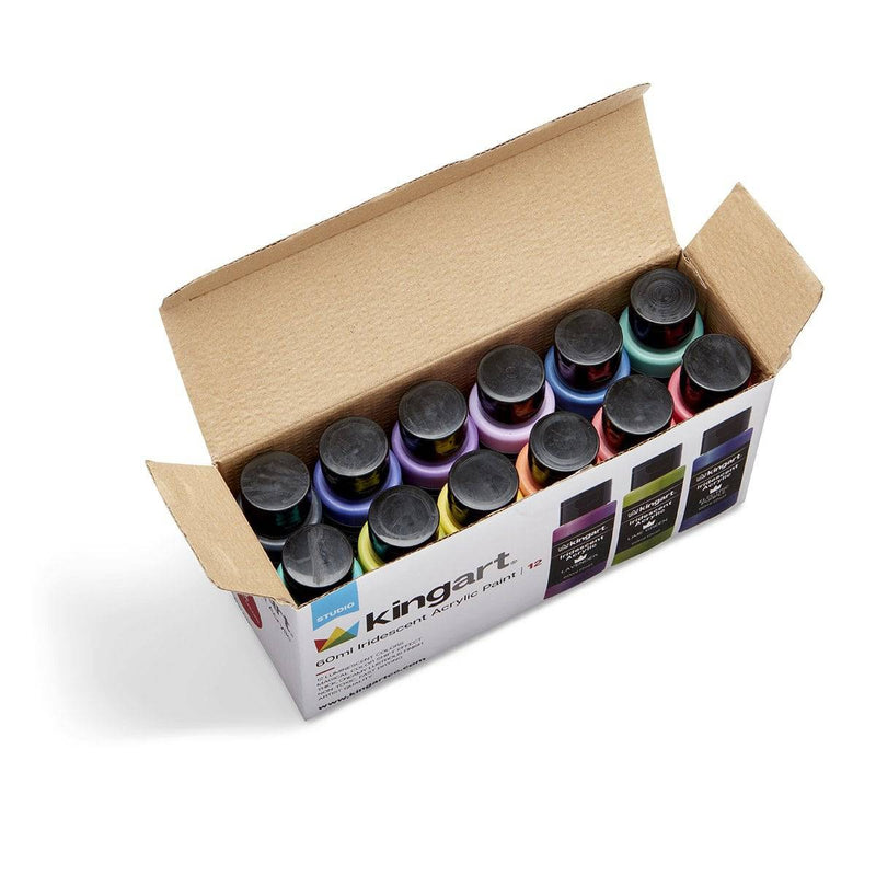 KINGART® Studio Acrylic Craft Paint, 60ml Bottle, Set of 12 Iridescent Colors - KINGART