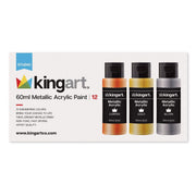KINGART® Studio Acrylic Craft Paint, 60ml Bottle, Set of 12 Metallic Colors - KINGART