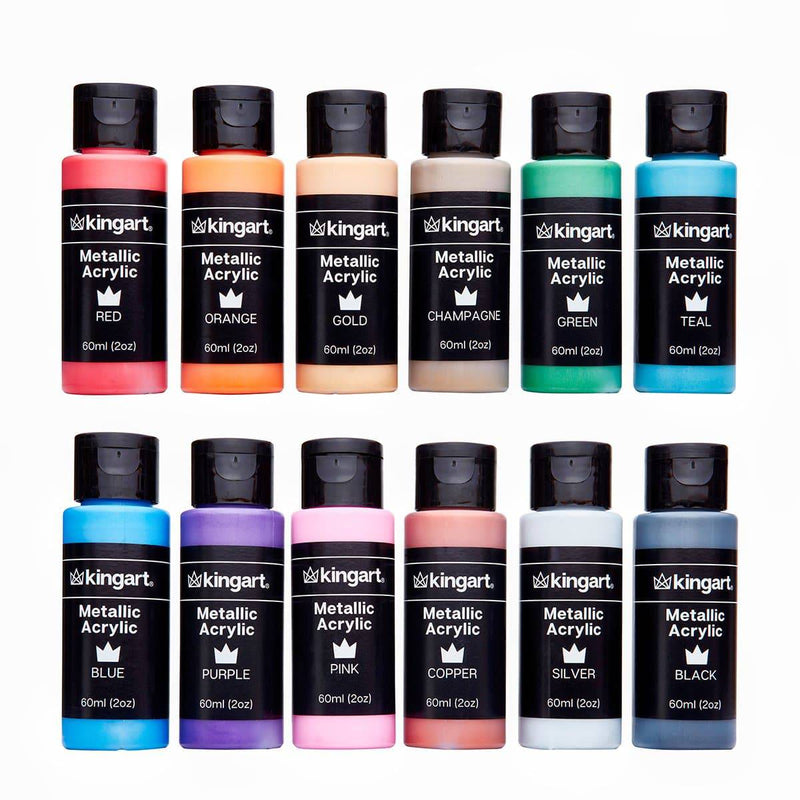 KINGART® Studio Acrylic Craft Paint, 60ml Bottle, Set of 12 Metallic Colors - KINGART