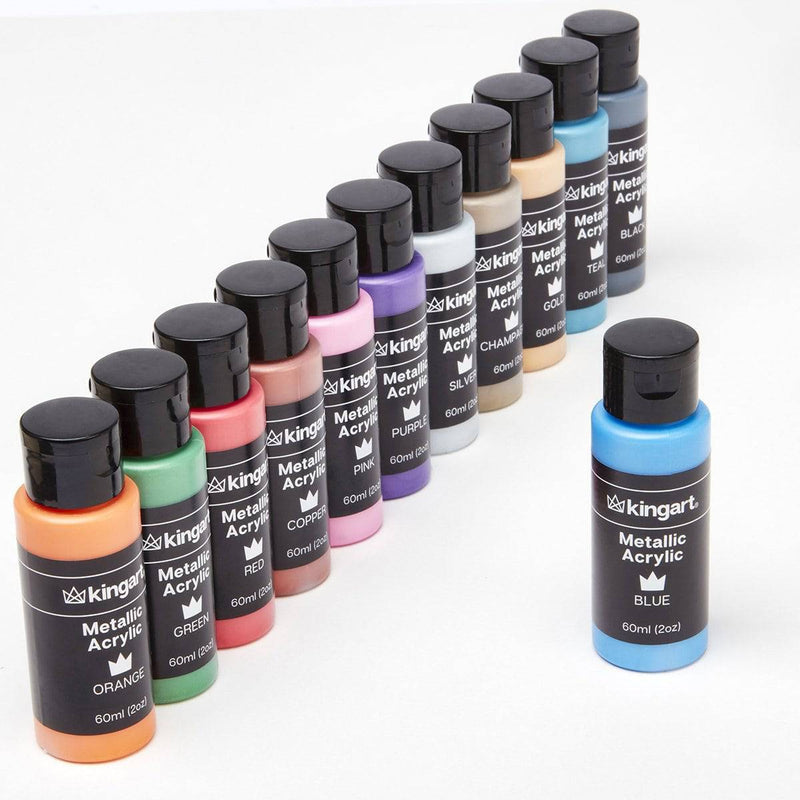 KINGART® Studio Acrylic Craft Paint, 60ml Bottle, Set of 12 Metallic Colors - KINGART