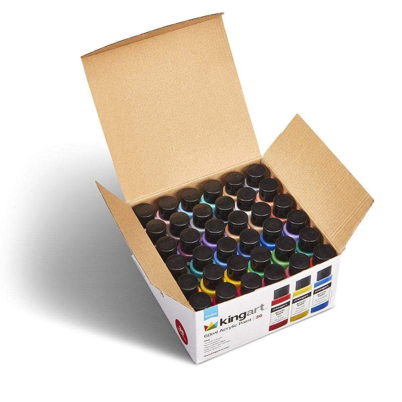 KINGART® Studio Acrylic Craft Paint, 60ml Bottle, Set of 36 Vibrant Colors - KINGART
