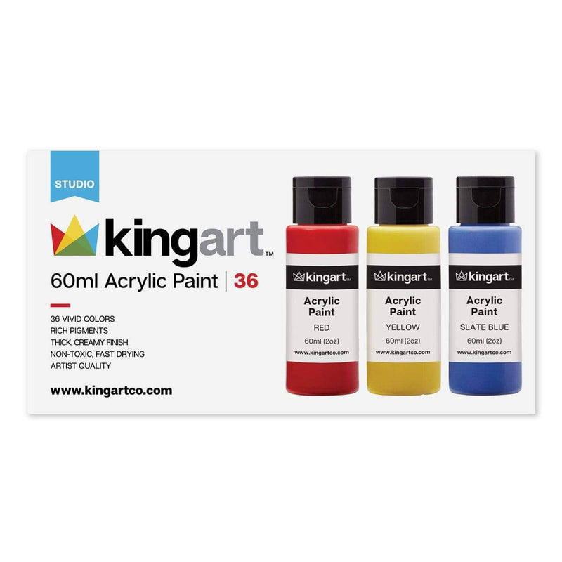 KINGART® Studio Acrylic Craft Paint, 60ml Bottle, Set of 36 Vibrant Colors - KINGART