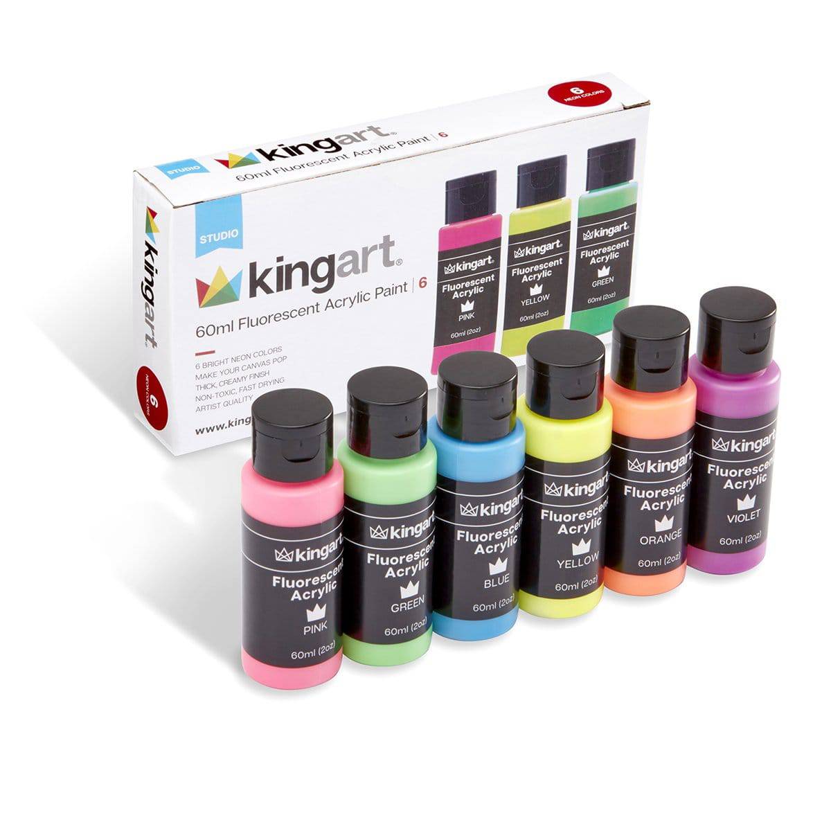 KINGART Metallic Acrylic Paint, Set of 24 Colors, 0.74 oz/22 ml Tubes with  Storage Box