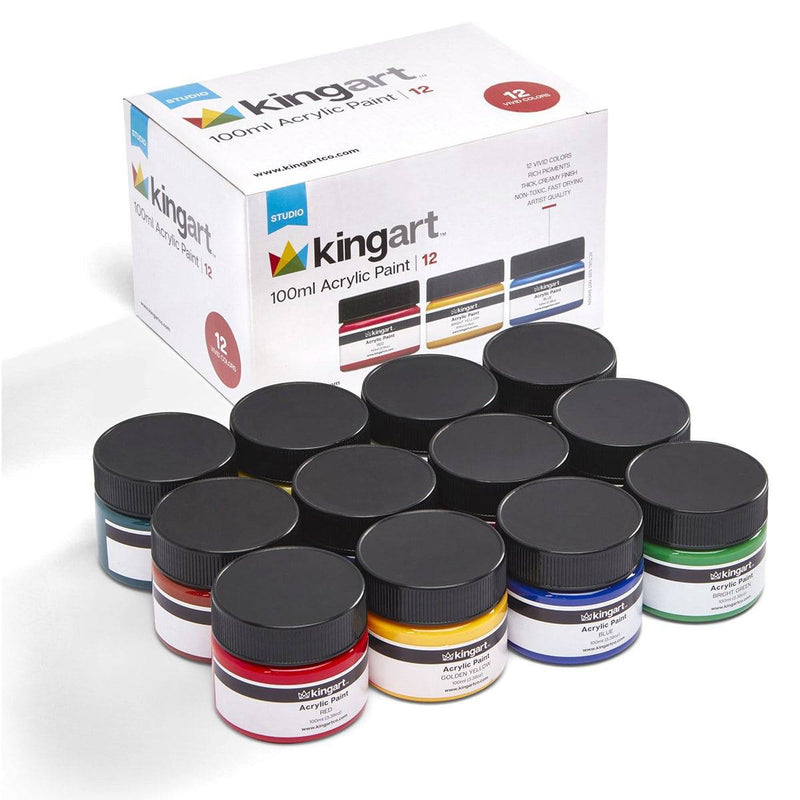 KINGART® Studio Acrylic Paint, 100ml Jars, Set of 12 Vivid Colors - KINGART