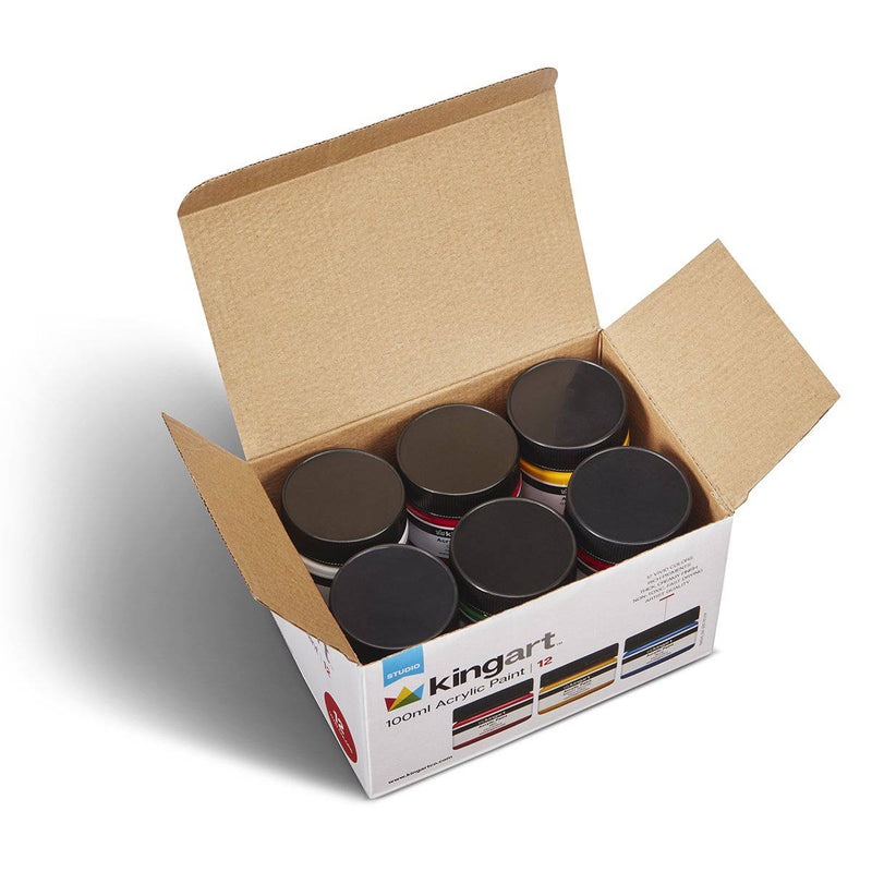 KINGART® Studio Acrylic Paint, 100ml Jars, Set of 12 Vivid Colors - KINGART