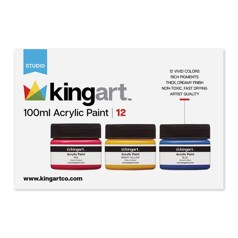 KINGART® Studio Acrylic Paint, 100ml Jars, Set of 12 Vivid Colors - KINGART