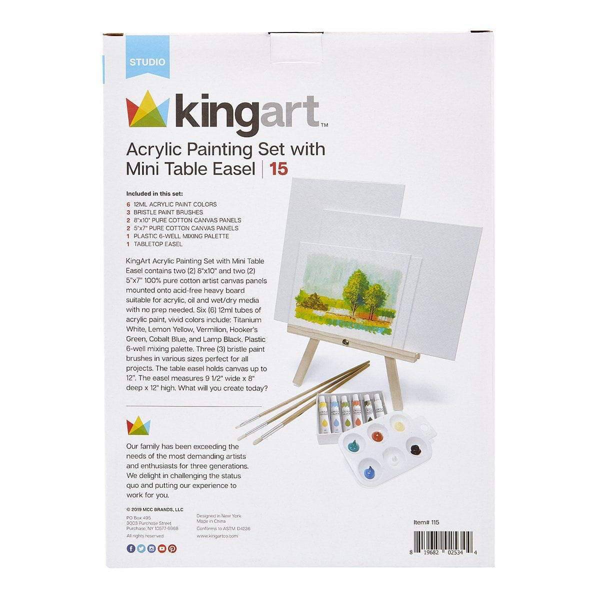 KINGART® Acrylic Painting Set with Tabletop Easel and Canvas Panels, 15