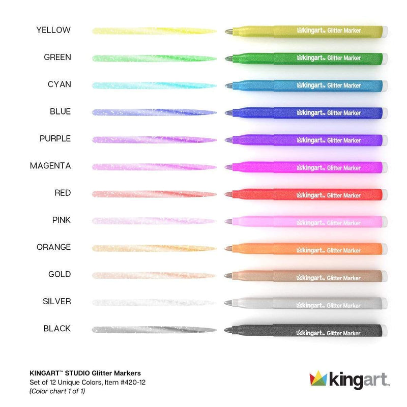 KINGART® STUDIO Glitter Markers, Set of 12 - KINGART