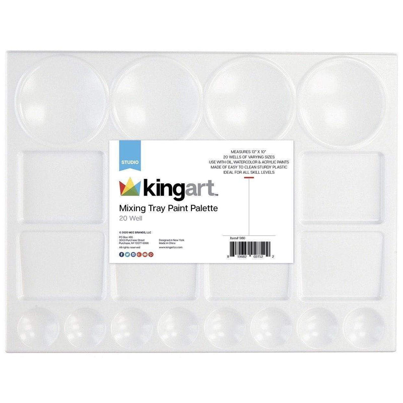 KINGART® Studio Large Artist Tray Plastic Palette for Oil, Watercolor & Acrylic, 20-Well, 13x10” - KINGART