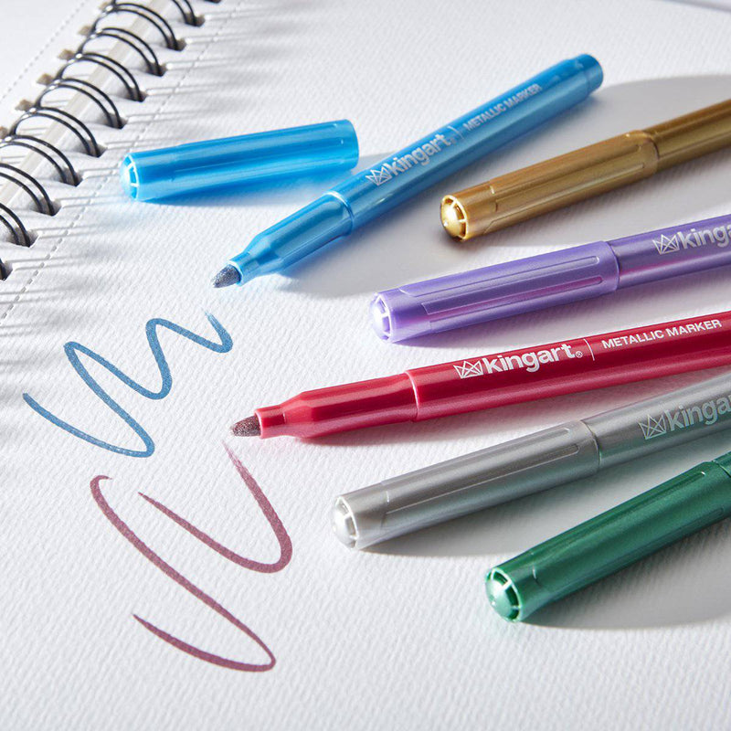 KINGART® Studio Metallic Markers, Medium Tip, Travel/Storage Case, Set of 6 Colors - KINGART