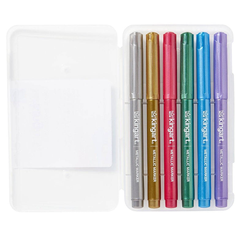 KINGART® Studio Metallic Markers, Medium Tip, Travel/Storage Case, Set of 6 Colors - KINGART