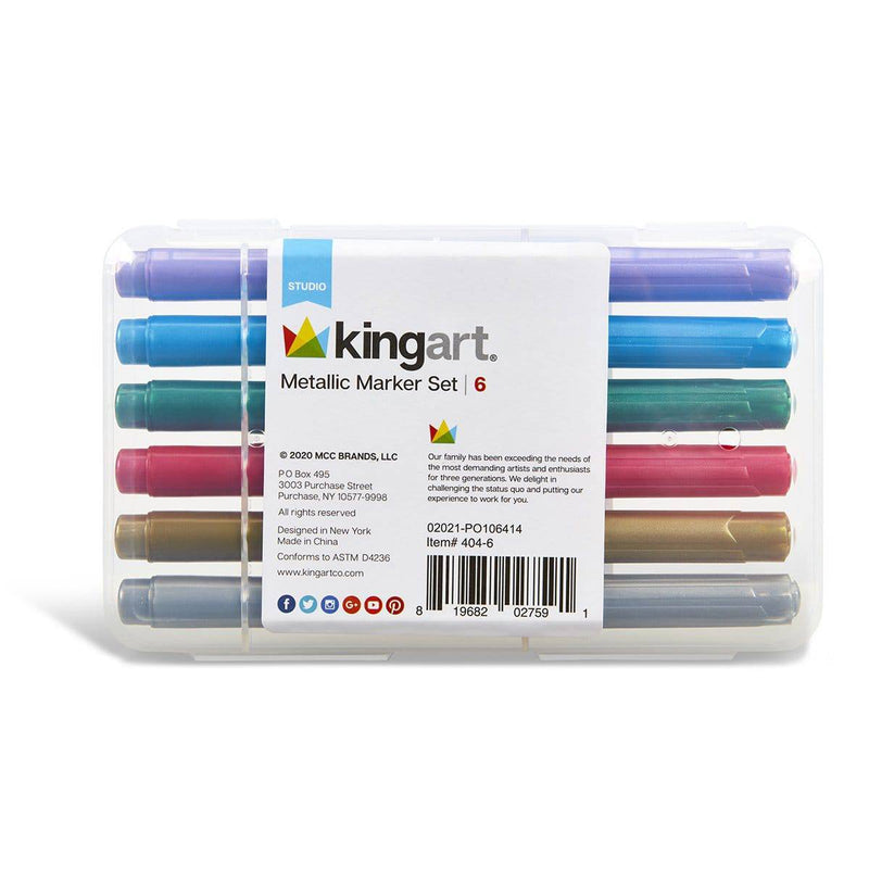 KINGART® Studio Metallic Markers, Medium Tip, Travel/Storage Case, Set of 6 Colors - KINGART